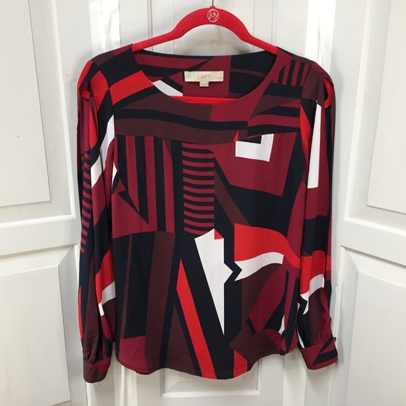 LOFT Long Sleeve Geometric Blouse - Picture 1 of 14